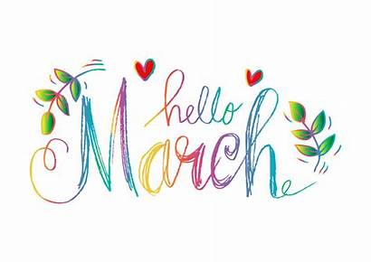 March Hello Lettering Illustration Clipart Spring Calendar