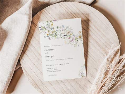 Prairie Wildflower Wedding Invitation Template Chloe Etsy