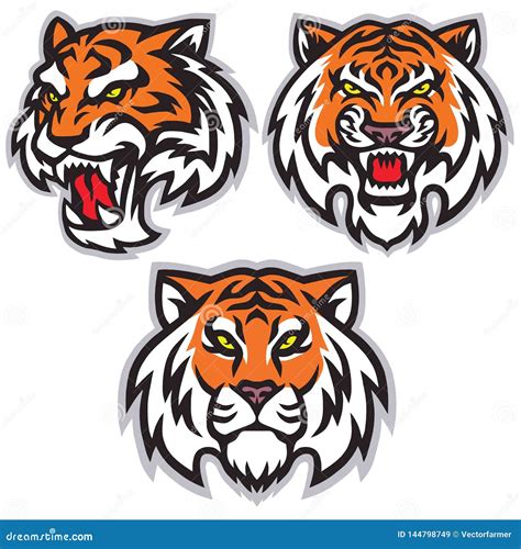 Tiger Head Logo Set Template Vector Mascot Design Package Stock Vector