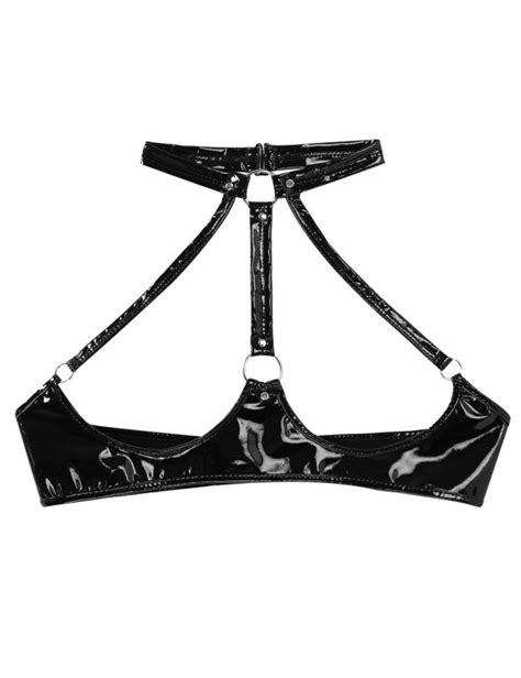 Women Wet Look Open Cups Bra Top Bralette Leather Halter Nek Lingeries Underwear Ebay