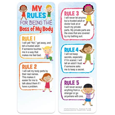 My Rules For Being The Boss Of My Body Bookmark Pack Of 25 Safety