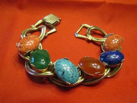 On Sale Kafin Ny Colorful Glass Cabochons Bracelet Stunning Vintage