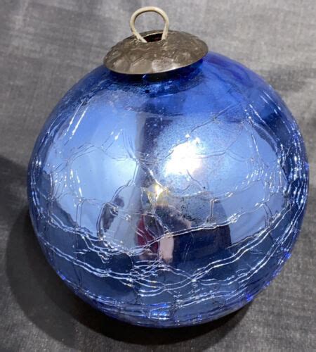 Kugel Style Ornament Ball Blue Mercury Crackle Glass Heavy Ebay