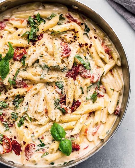 Creamy Sun Dried Tomato Pasta With White Wine And Basil Recipe The