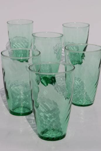 Tumblers And Water Glasses Home And Living Pair Of Replacement Libbey Glassware ~ Green Optic Swirl
