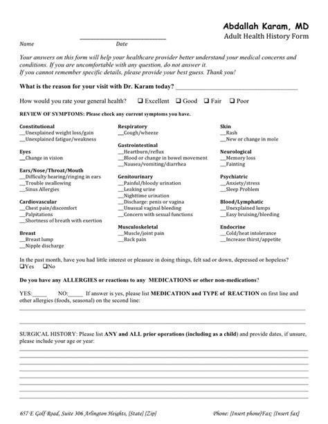 Medical Health History Form Sample In Word And Pdf Formats