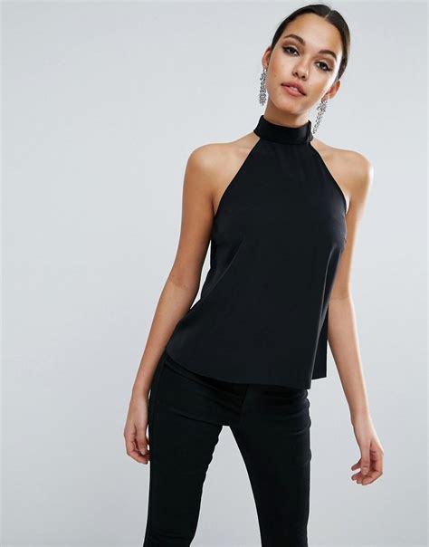 Lyst Asos Halter Top With Open Back And Tie In Black
