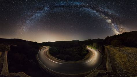 4551451 Dry Grass Galaxy Hills Landscape Road Milky Way Lights