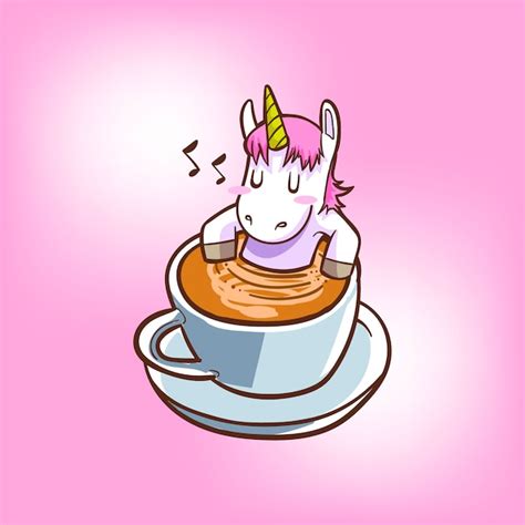 Premium Vector Cute Unicorn With Coffee