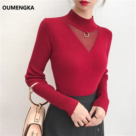 Oumengka Spring Hollow V Neck Sex Pullover And Sweater Women Knitted