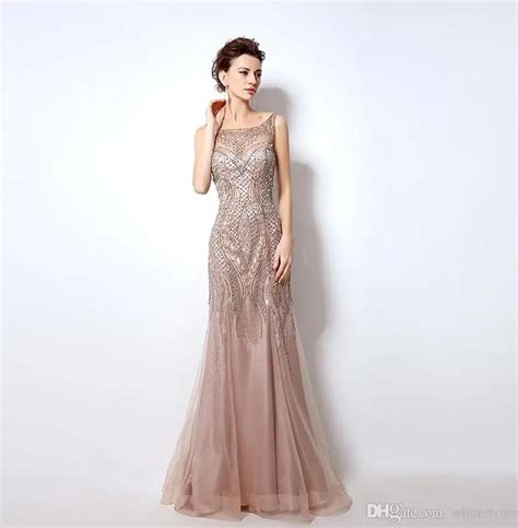 Luxury Blush Evening Gowns Long Beaded Collar Zipper Tulle 2016 New