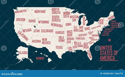 Mappa Degli Stati Uniti Damerica Con Confini E Nomi Di Stato