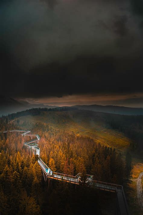 Bridge Mountains Fog Clouds Aerial View Hd Phone Wallpaper Peakpx