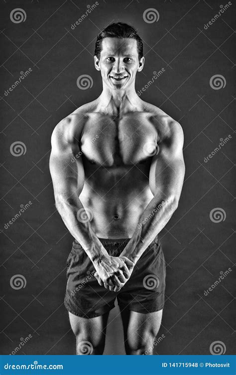 Man Muscular Athlete Stand Confidently Attractive Guy Muscular Chest Proud Of Excellent Shape