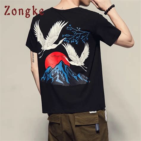 Zongke Japanese Printed Vintage T Shirt Men Tshirt Men T Shirt Harajuku