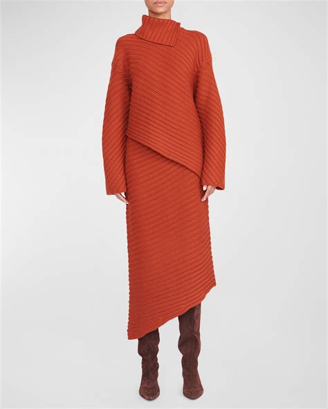 STAUD Engrave Merino Wool Asymmetric Sweater Neiman Marcus
