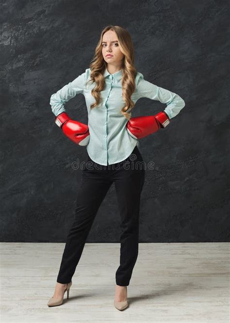 Woman In Red Boxing Glove Punch To The Goal Stock Photo Image Of Girl