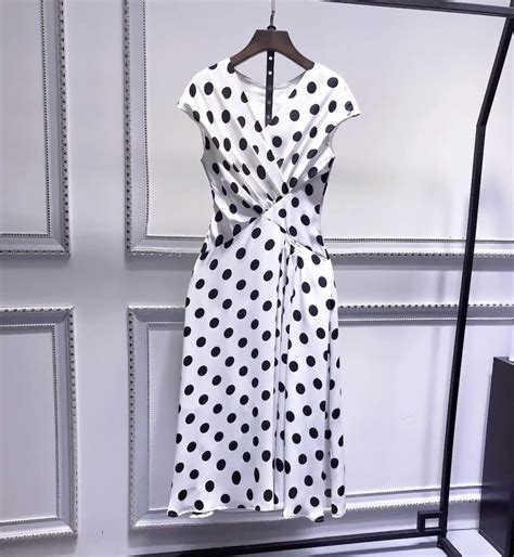 Women Black White Polka Dot Summer Dress Plus Size Ruched Waist Cap