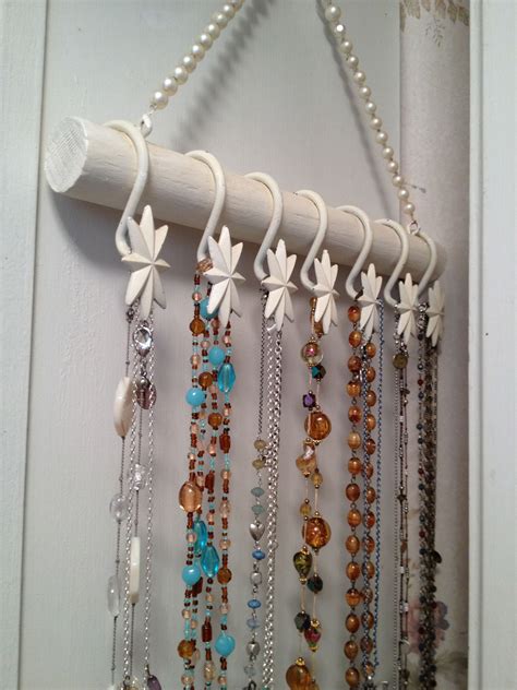 Diy Jewelry Hanger Made With Shower Curtain Hooks A Painted Wooden