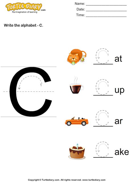 Worksheets » kindergarten and grade 1. Download and print Turtle Diary's Write Alphabet C in Uppercase worksheet. Our large collec ...