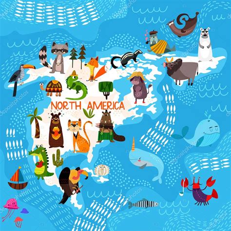 Mapa Del Mundo De Dibujos Animados Con Animales Tradicionales Mapa