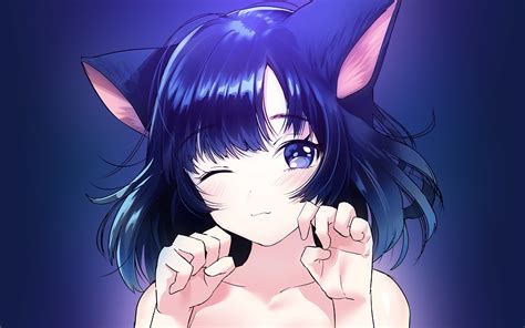 Download 2560x1600 Anime Girl Cat Ears Neko Wink Blue