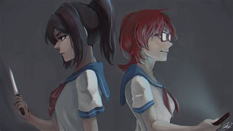 Sailor Uniform Glasses Knife Weapon Ayano Aishi Black Hair Redhead Yandere Simulator