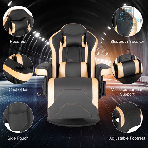 Massage Video Gaming Chair Recliner Swivel Racing Chair With Bluetooth