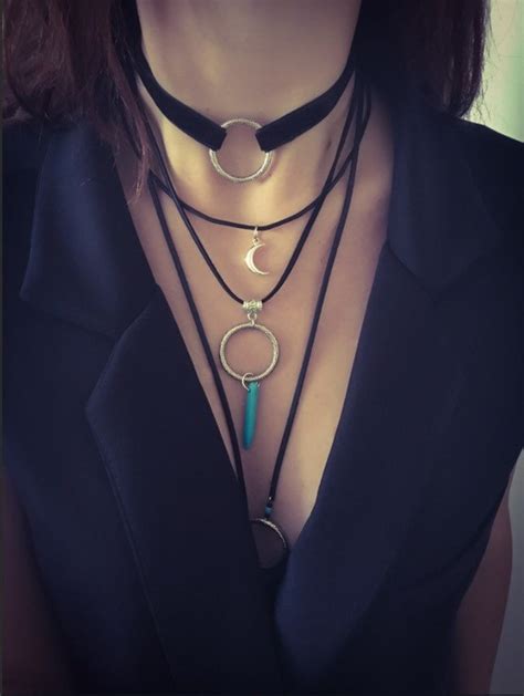Turquoise Wrap Necklace In Set With Velvet Ring Choker And