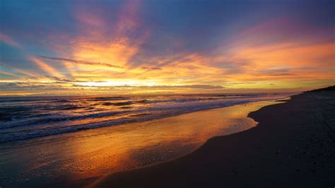 Download Wallpaper 1920x1080 Sunset Sea Waves Beach Dusk Full Hd Hdtv Fhd 1080p Hd Background
