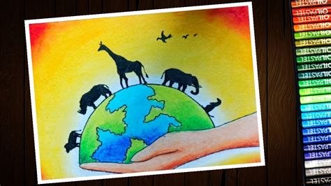 How To Draw Save Wildlife Biodiversity Poster With Oil Pastel Step