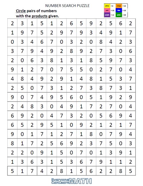 Number Search Puzzles Everyone Can Learn Math