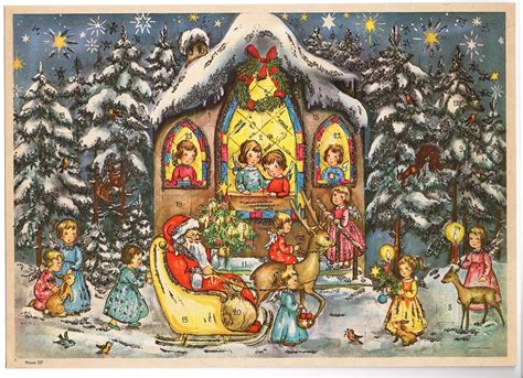Vintage German Advent Calendar Angels Santa Unused Countdown To