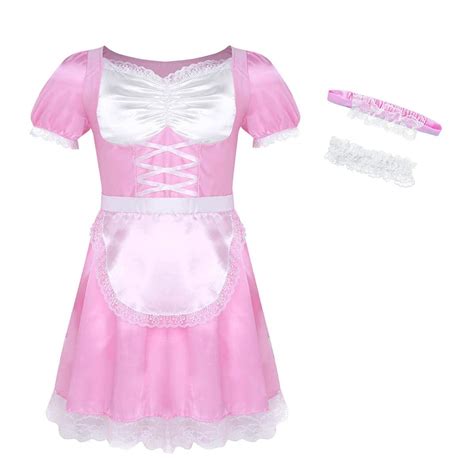 Buy Freebily Sissy Mens Frilly Satin French Maid Dress Uniform