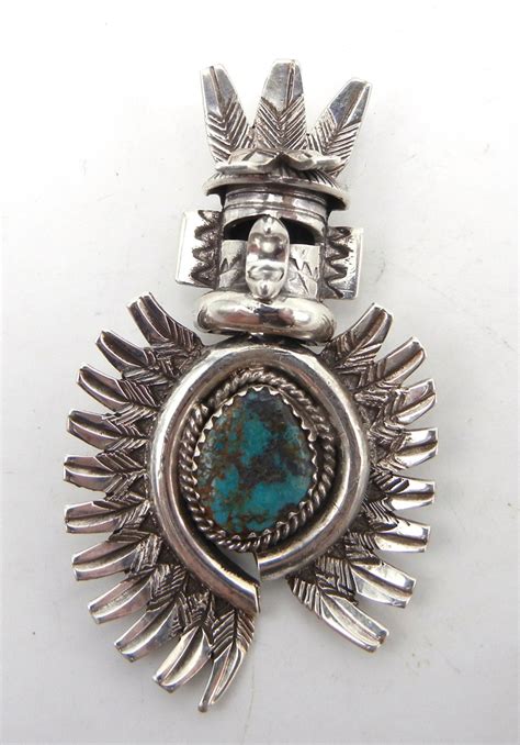 Navajo Nelson Morgan Sterling Silver And Turquoise Eagle Dancer Pinpendant