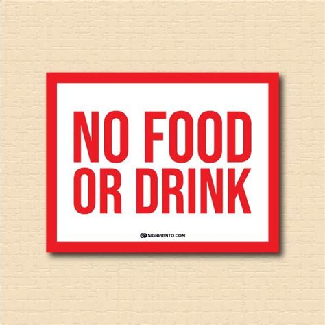 No Food Or Drink Sign Red Text Design Pdf Drink Signs Printable