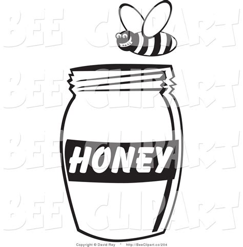 Vector Clip Art Of A Black And White Bee Flying Above A Jar Of Honey By