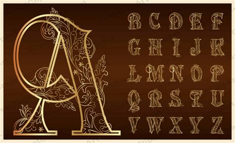 26 Gold Ornate Alphabet Gold Letters Gold Numbers Gold