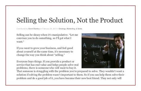Selling The Solution Not The Product