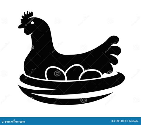 Vector Black And White Icon Of Chicken In A Nest With Hen Eggs Stock