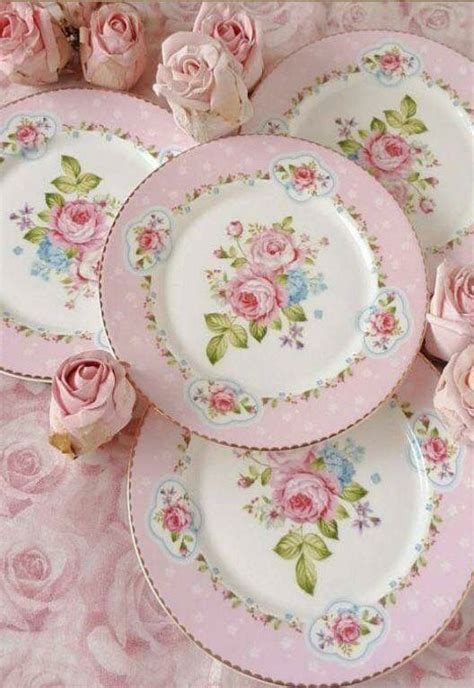 Available in 6 colors and 13 patterns with a high gloss finish. Shabby Chic Dinner Plates, Pink and White with Pink Roses ...