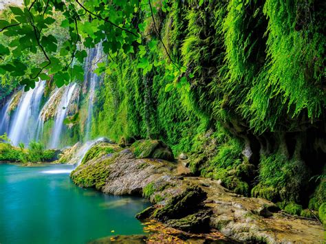 Green Tropical Forest Waterfall Lake Landscape Nature 4k Wallpaper