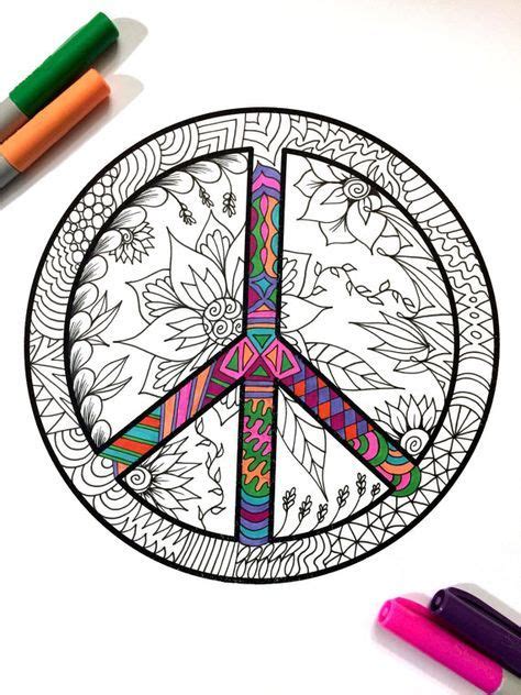 Peace Sign Pdf Zentangle Coloring Page Por Djpenscript En Etsy