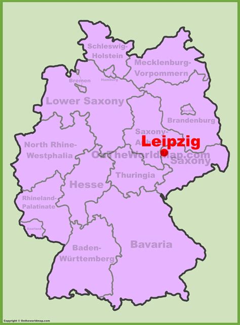 It is the industrial center of the region and a major cultural center, offering interesting sights, shopping possibilities and lively nightlife. Leipzig location on the Germany map