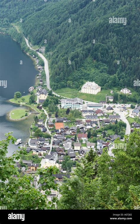 Aerial View Of Hallstatt Village And Hallstattersee Lake Salzkammergut