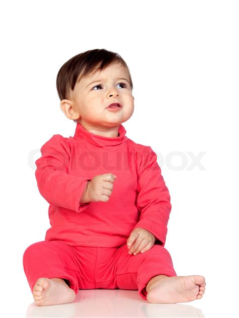 Adorable Baby Girl Frowning Stock Image Colourbox