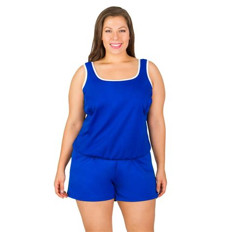 Plus Size Chlorine Resistant Swimsuits Polyester Two Piece With Short Available In Black Or