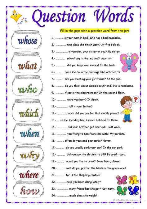 These worksheets helps kids to lean short vowels words. QUESTION WORDS worksheet - Free ESL printable worksheets made by teachers