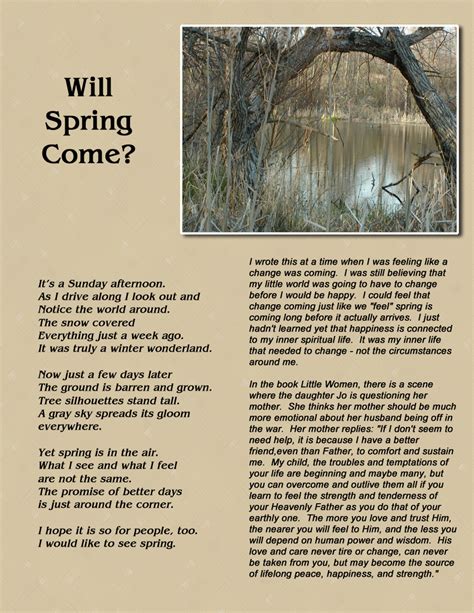 Latter Day Saint Poetry By Loretta Harbertson Will Spring Come
