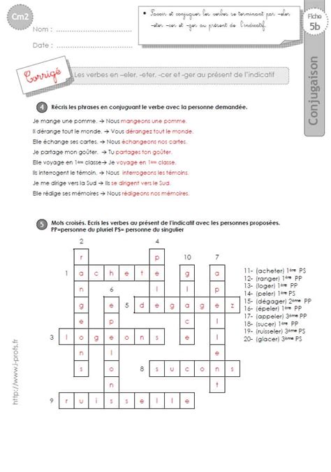 Exercices de conjugaison au cm1 faits par une institutrice. cm2: CONJUGAISON-fiches i-profs